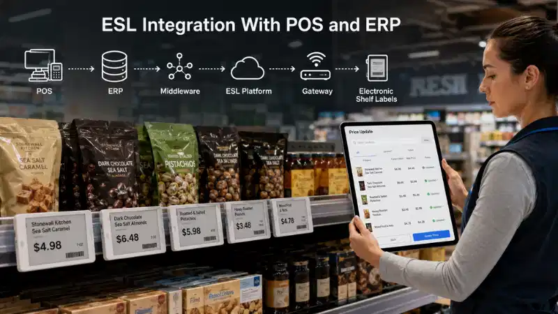 POS اور ERP کے ساتھ الیکٹرانک شیلف لیبل انٹیگریشن: APIs، ڈیٹا میپنگ، ایرر ہینڈلنگ، اور رول بیک